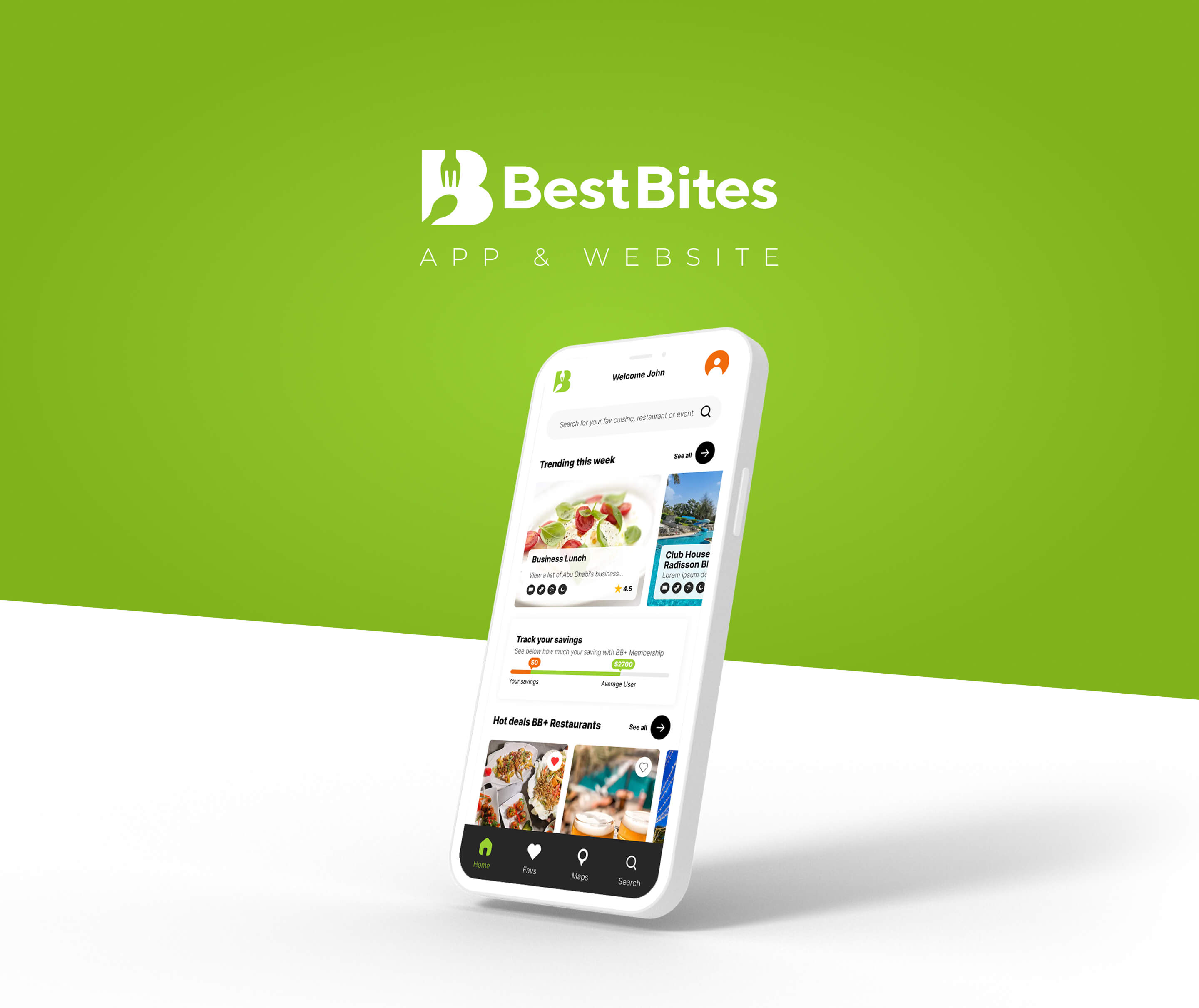 Best Bites app displayed on a phone against a green brand background
