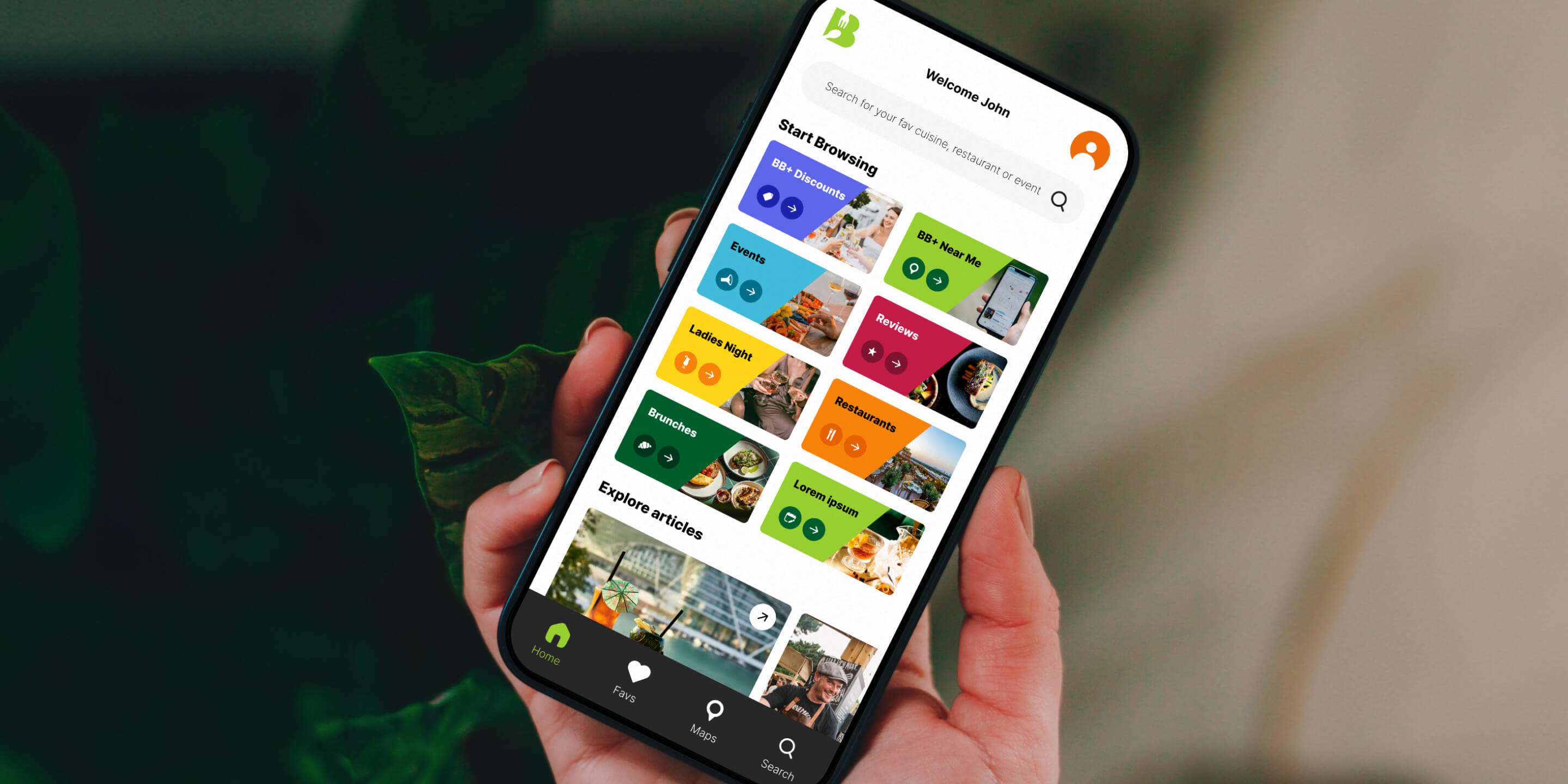 Best Bites app discovery interface shown in hand