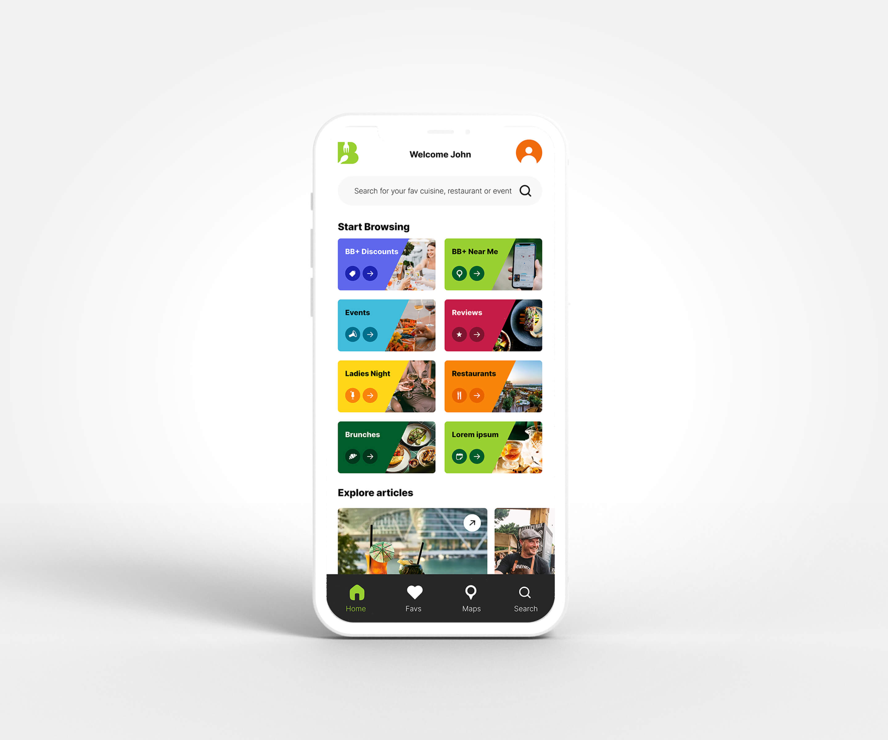 Best Bites app home screen displayed on a phone