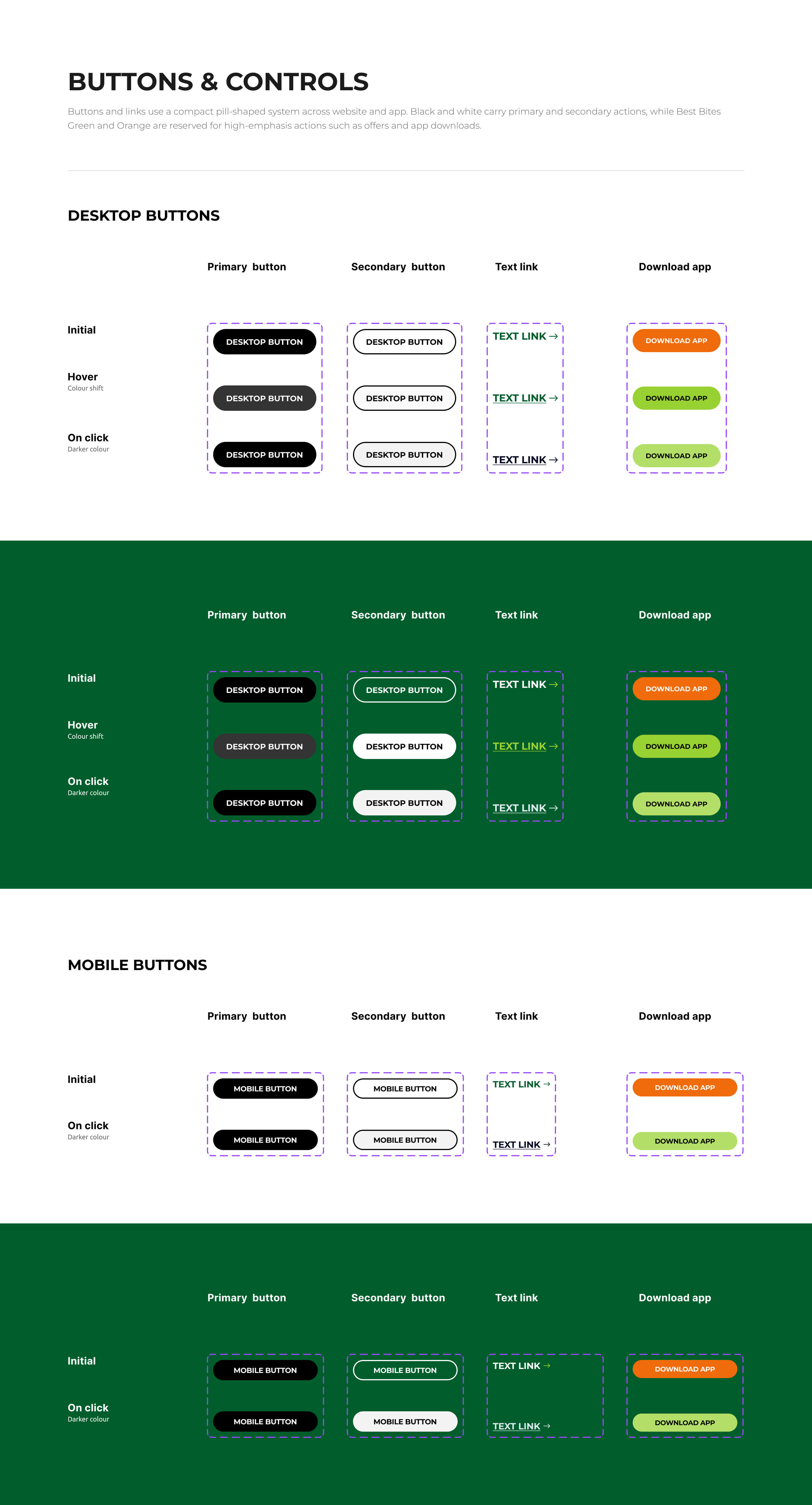 Best Bites desktop and mobile button and control states