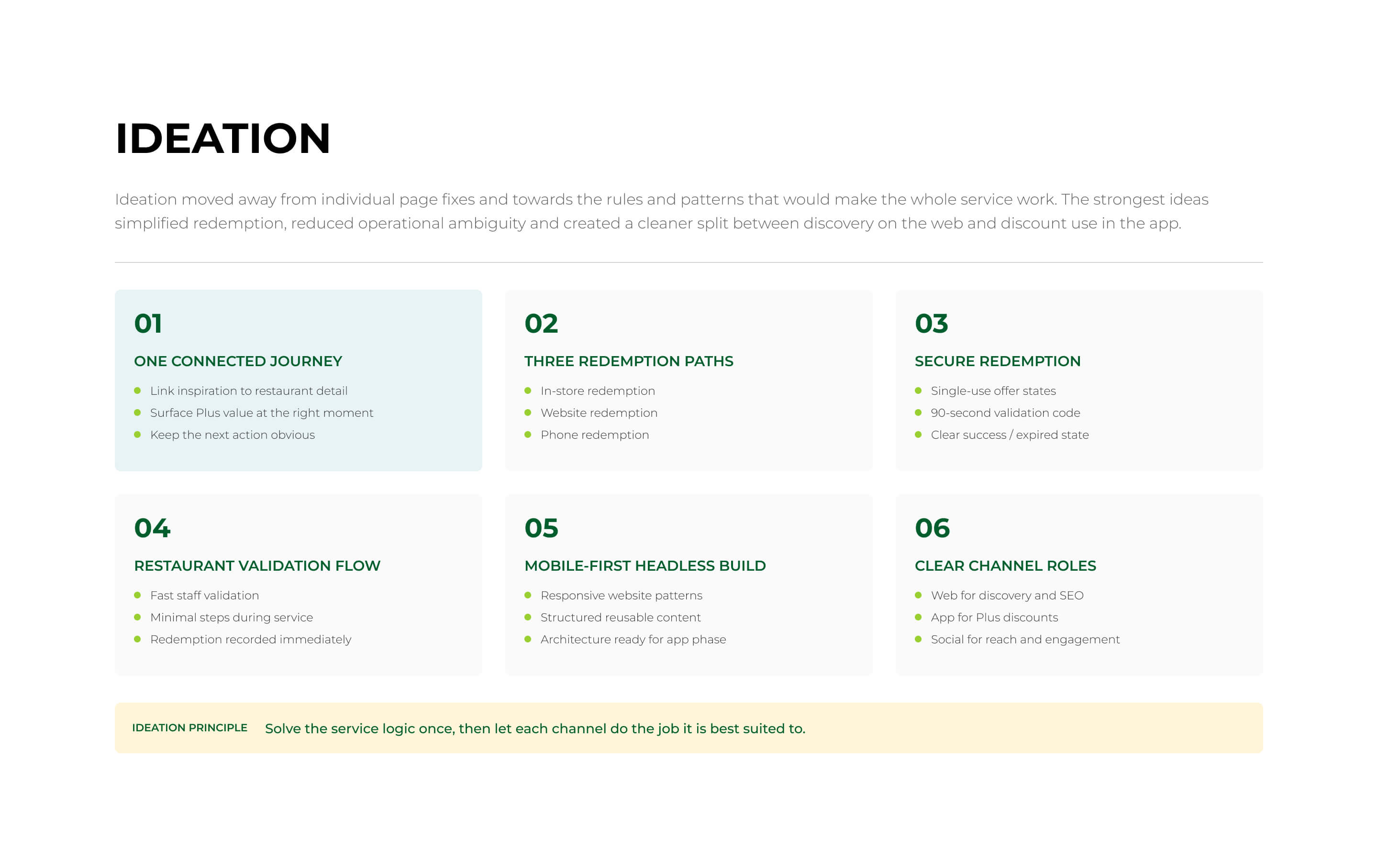 Best Bites ideation principles and service concepts