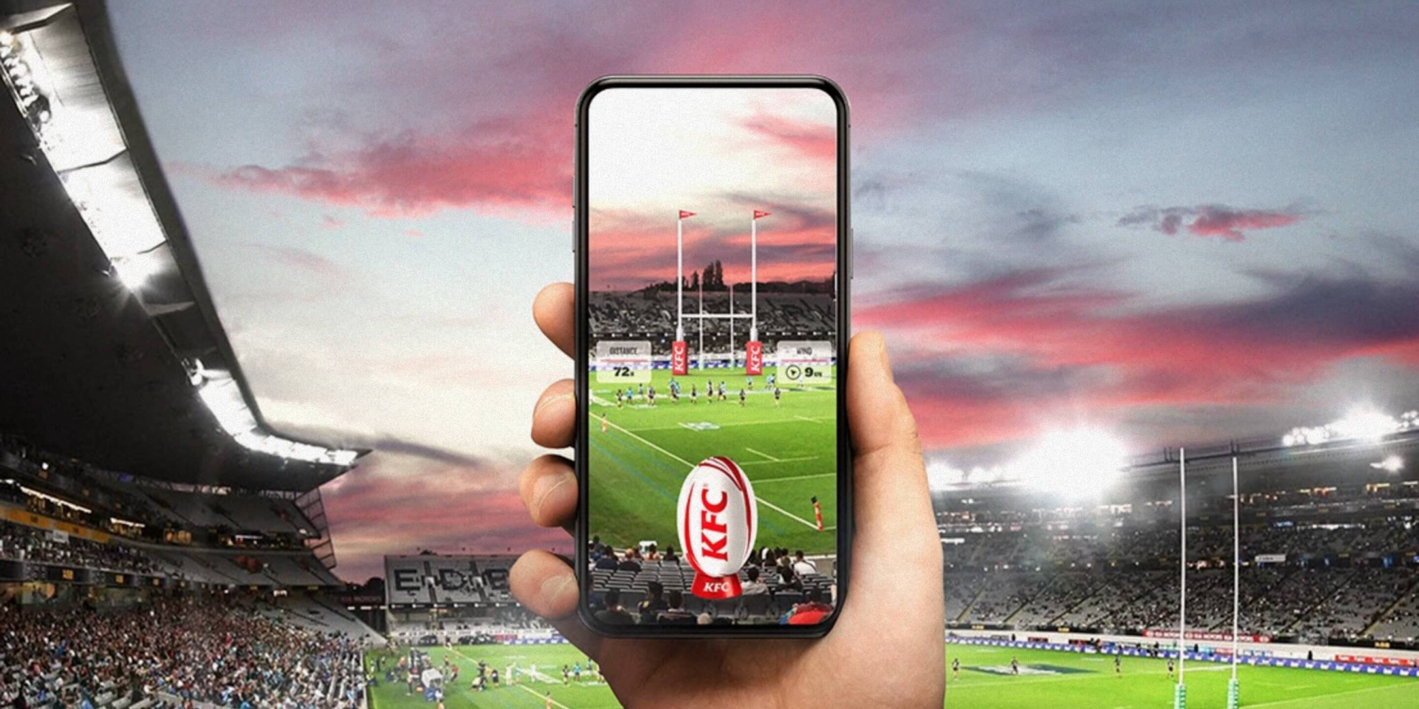 KFC Kicking Game shown in a rugby stadium