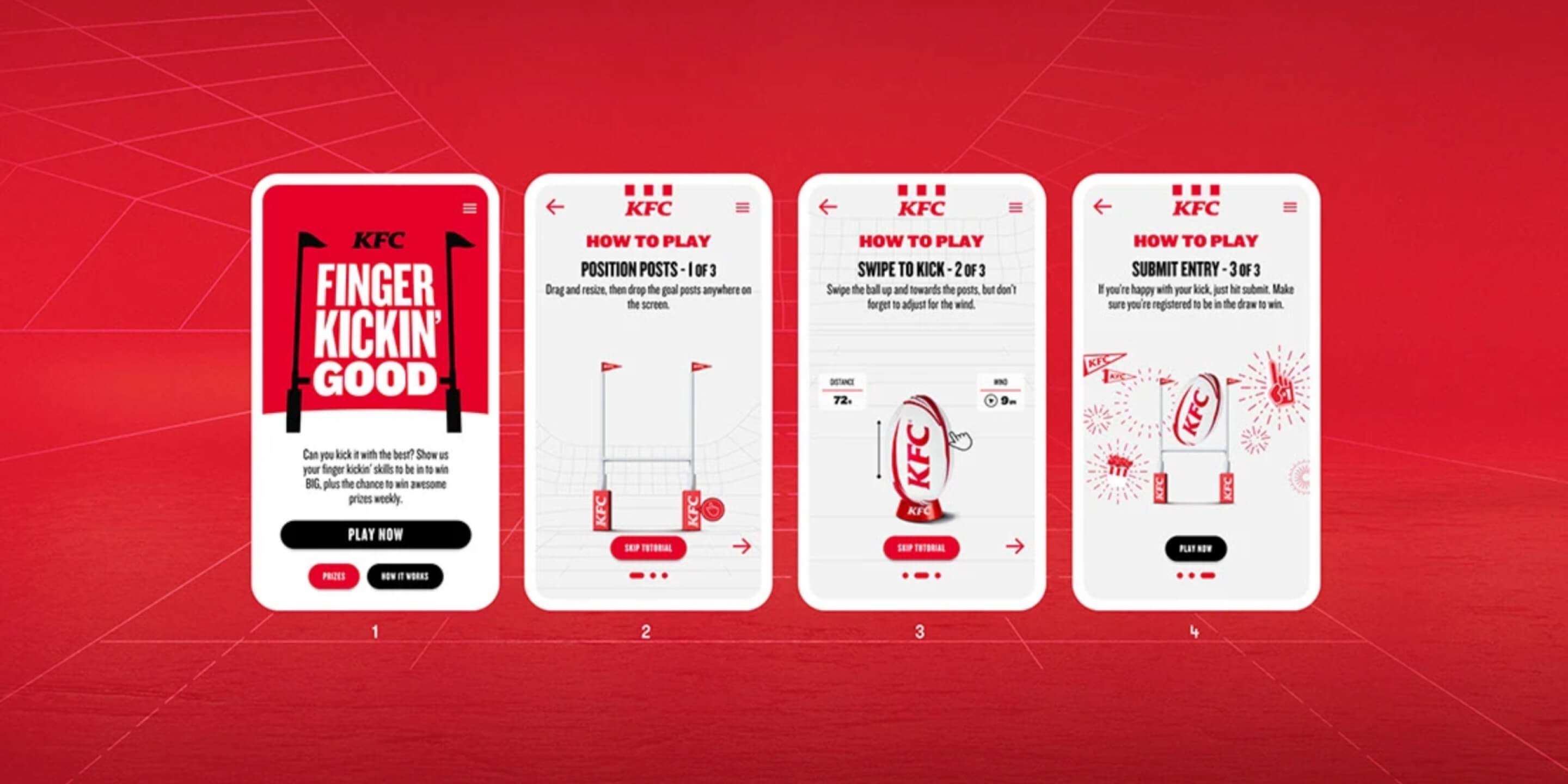 KFC Kicking Game mobile screen sequence