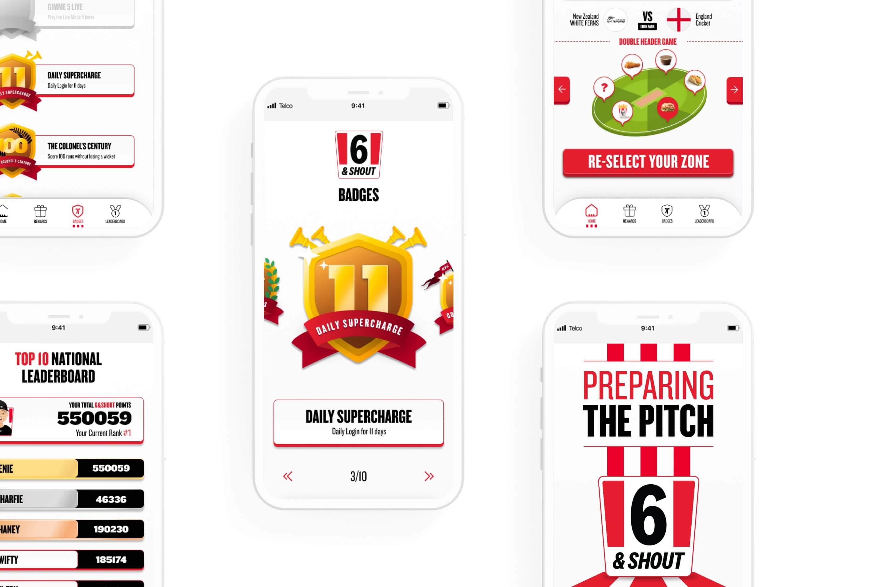 KFC Six & Shout mobile gameplay and reward screens
