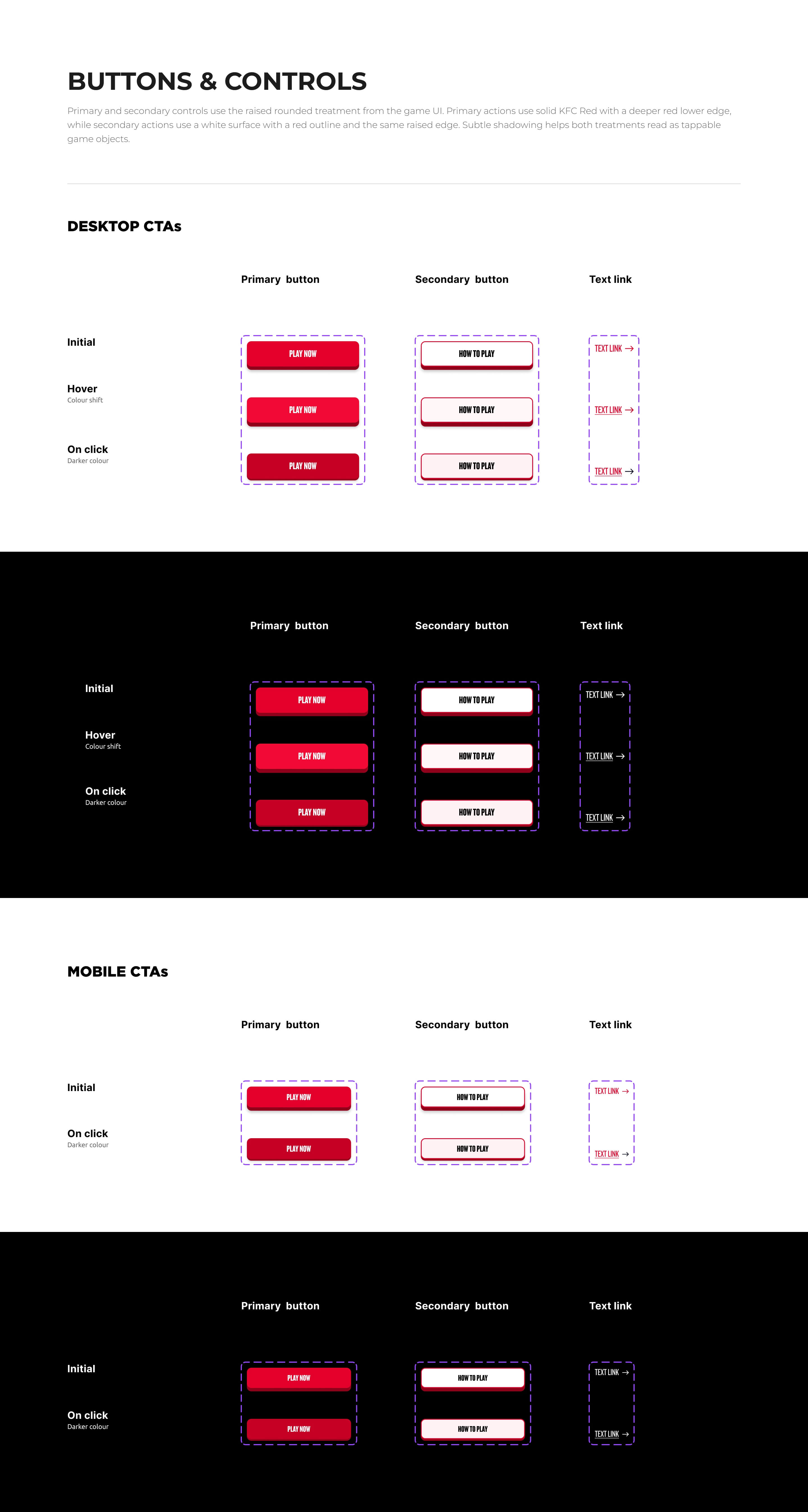 KFC Six & Shout desktop and mobile button states