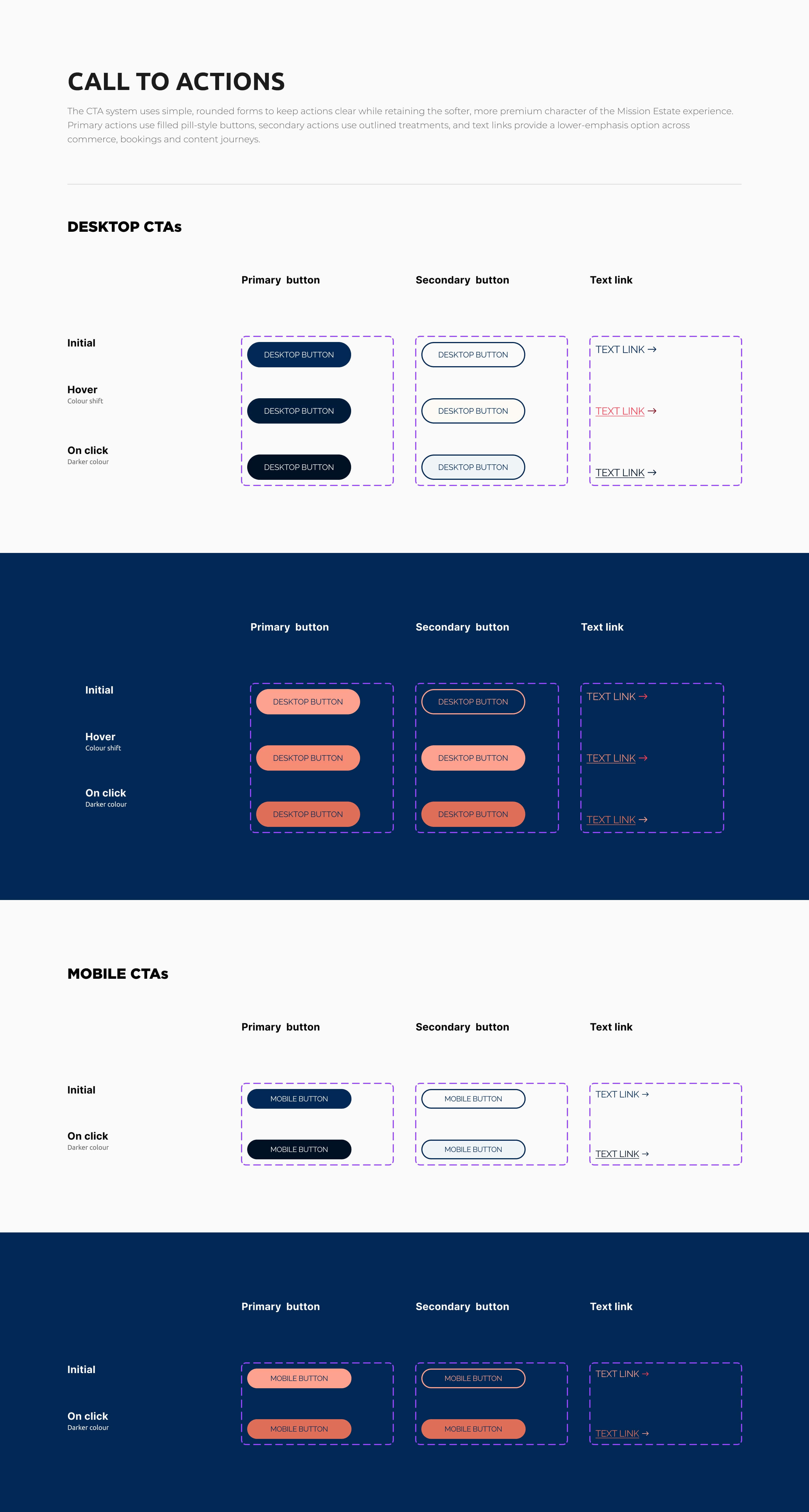 Mission Estate call-to-action patterns and component states