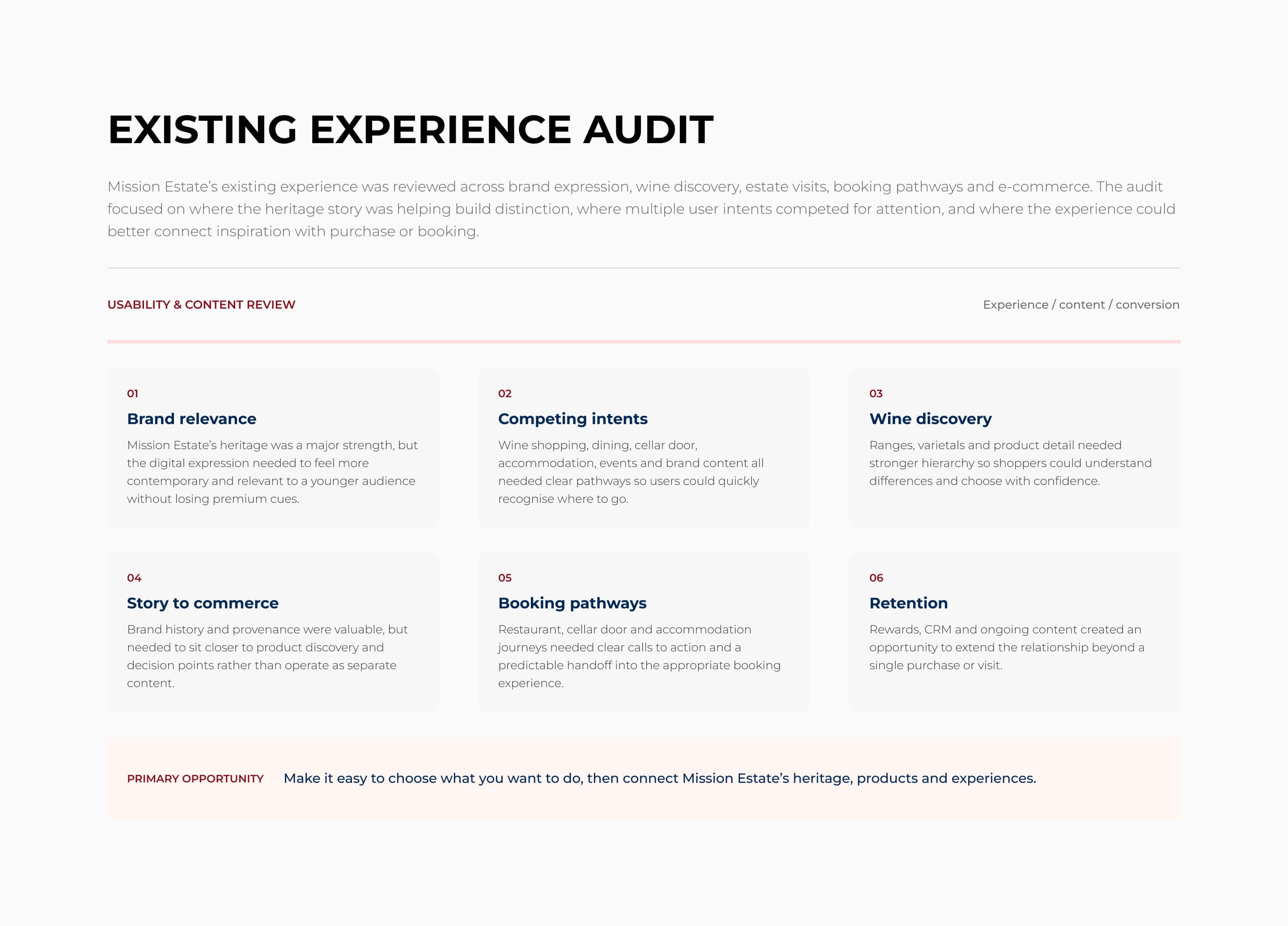 Mission Estate existing experience audit