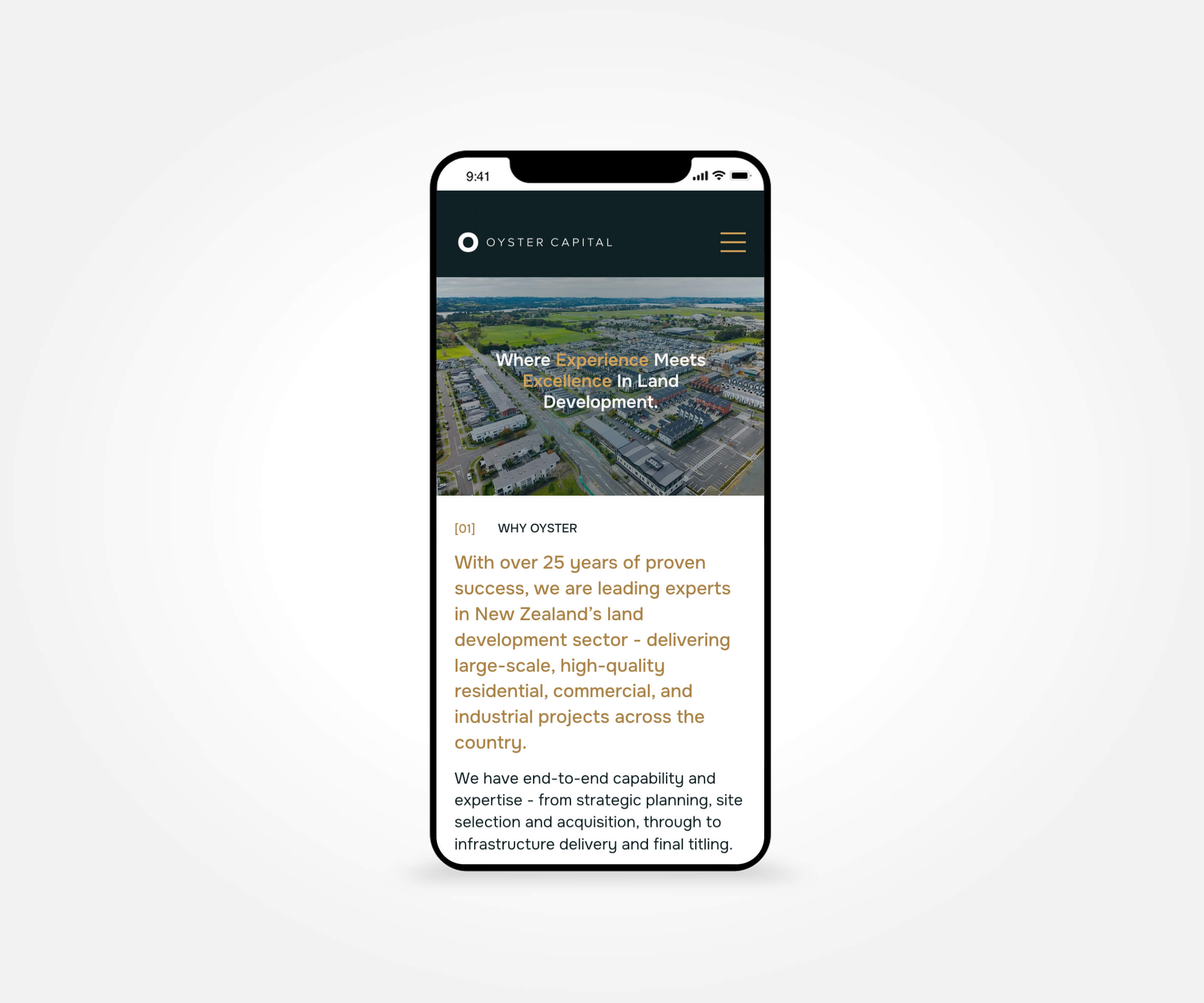 Oyster Capital mobile website displayed on a phone