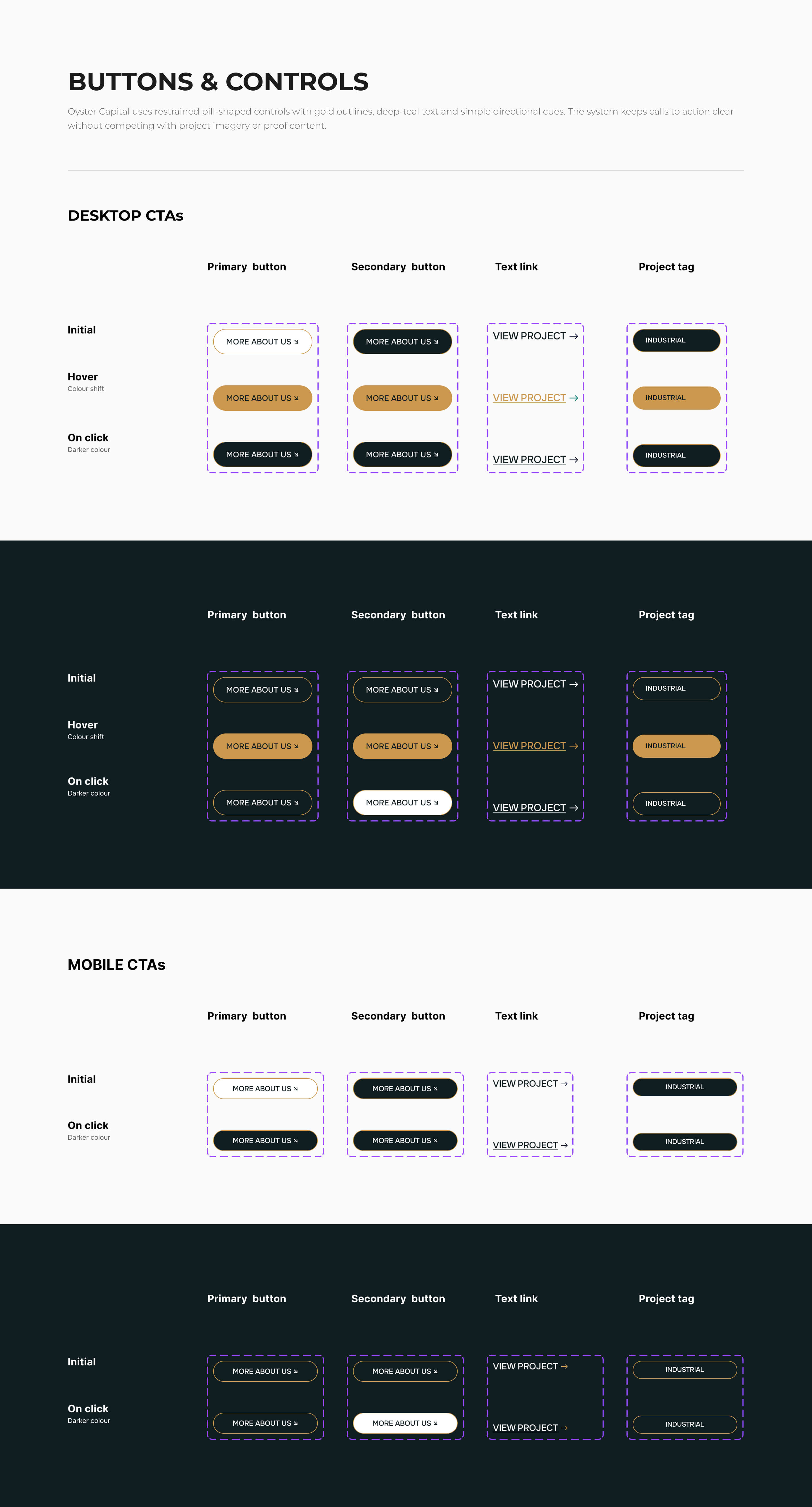 Oyster Capital desktop and mobile button and control states