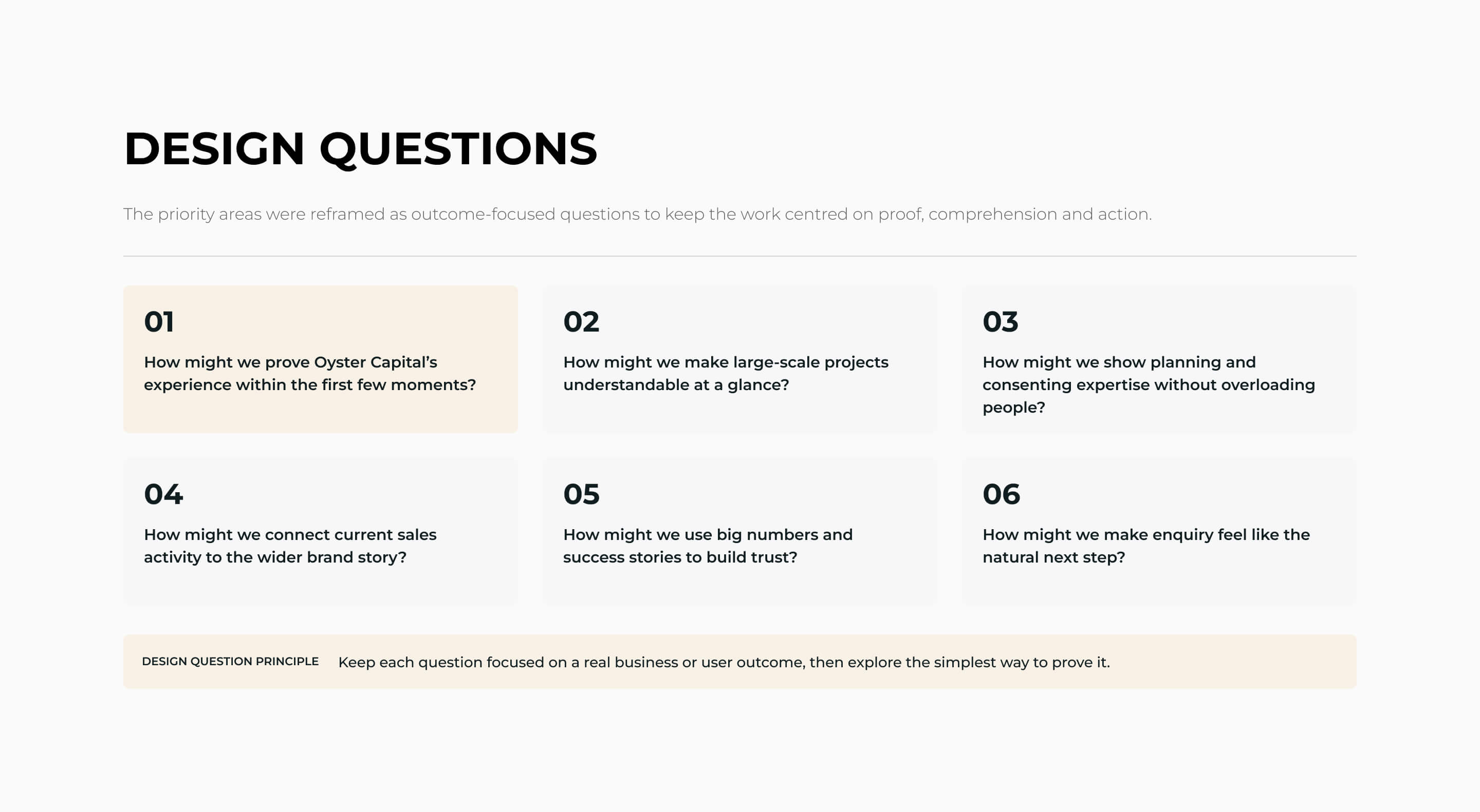 Oyster Capital outcome-focused design questions
