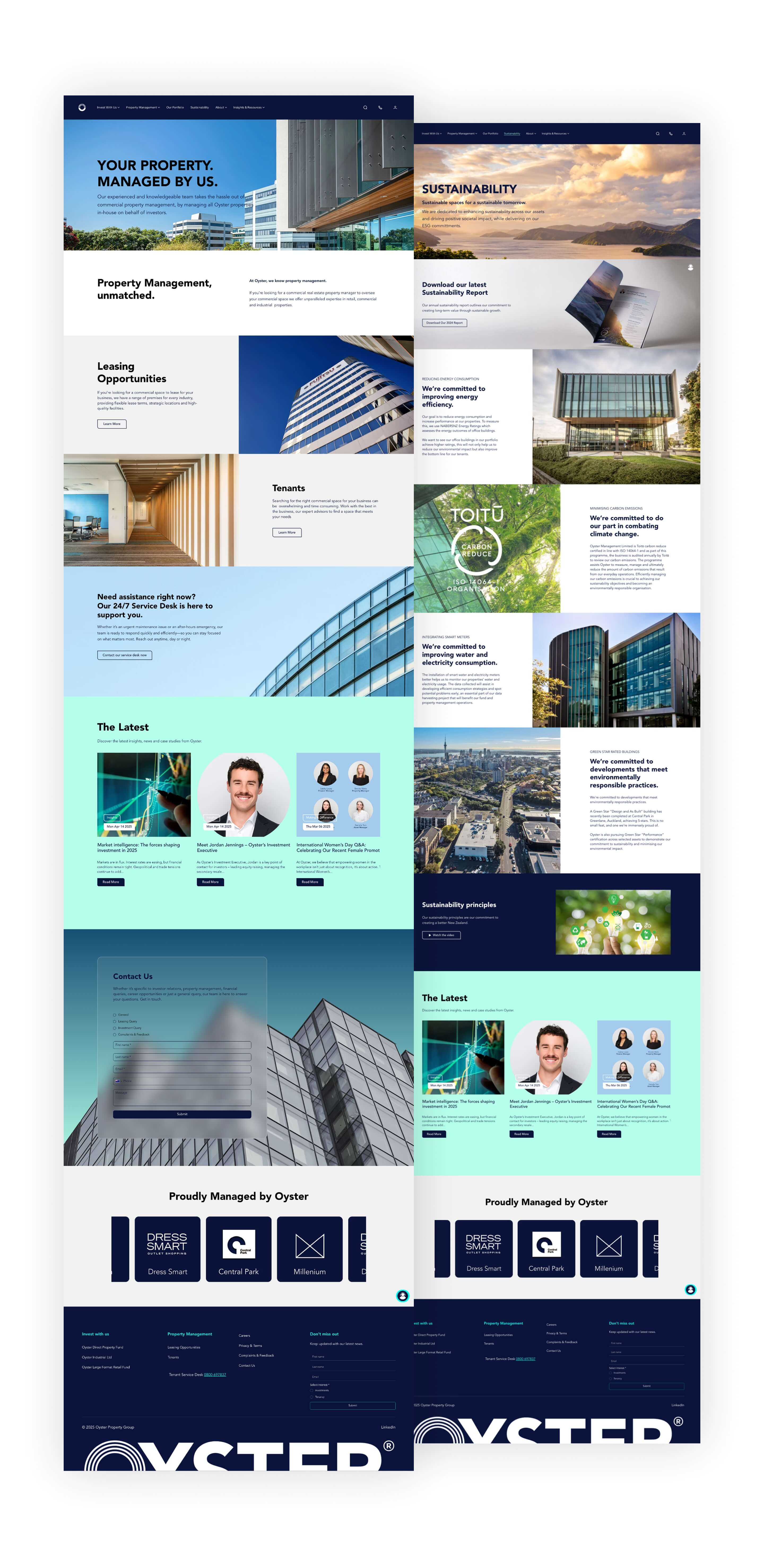 Oyster Property final website page designs