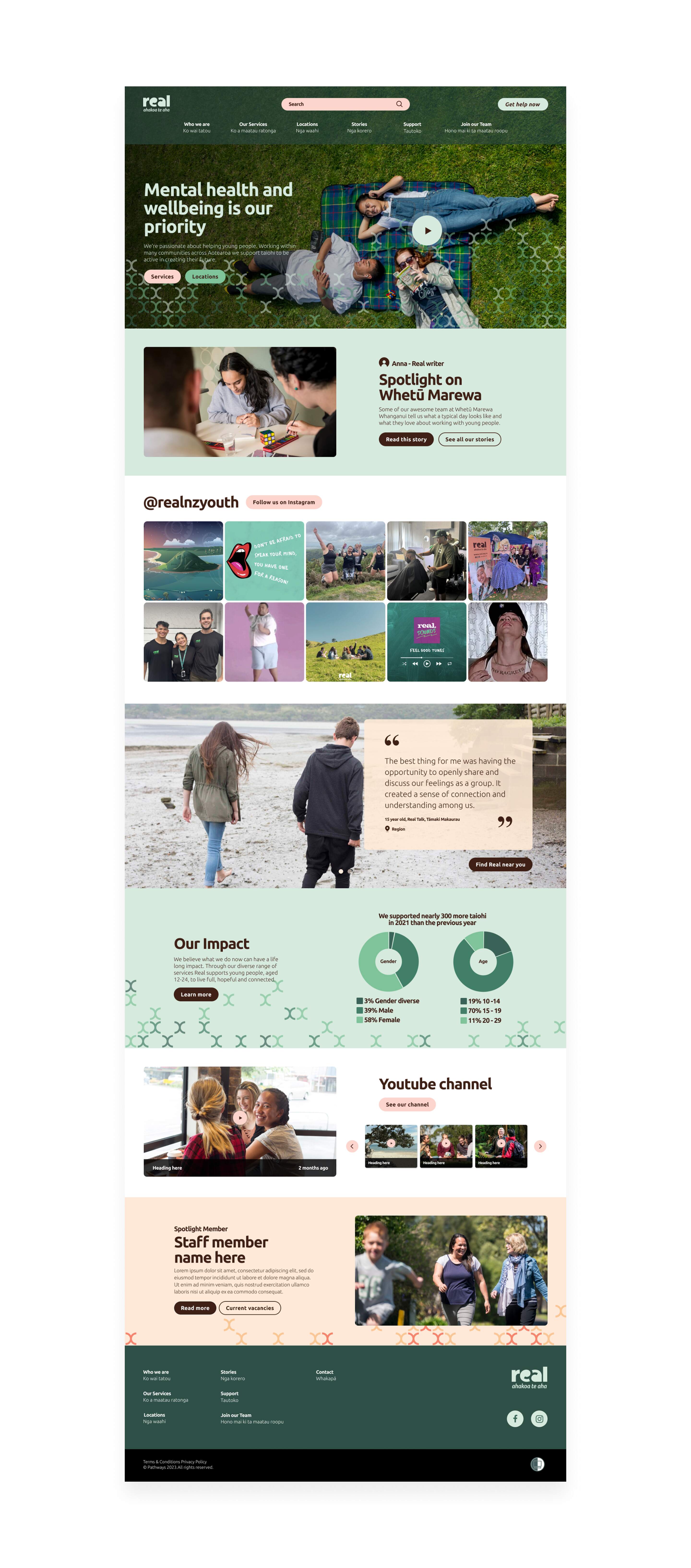 Real youth wellbeing website homepage design