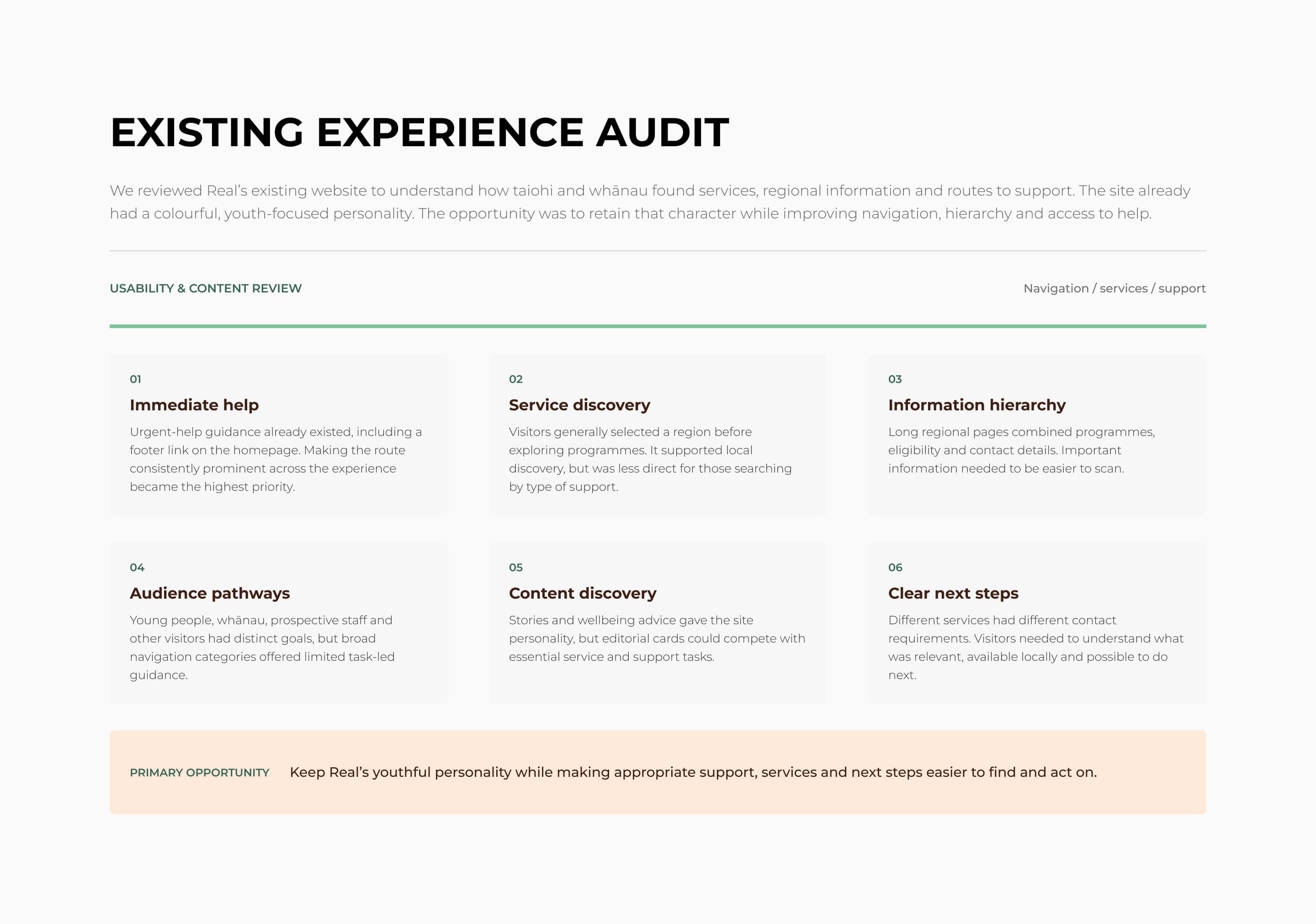 Real existing website experience audit