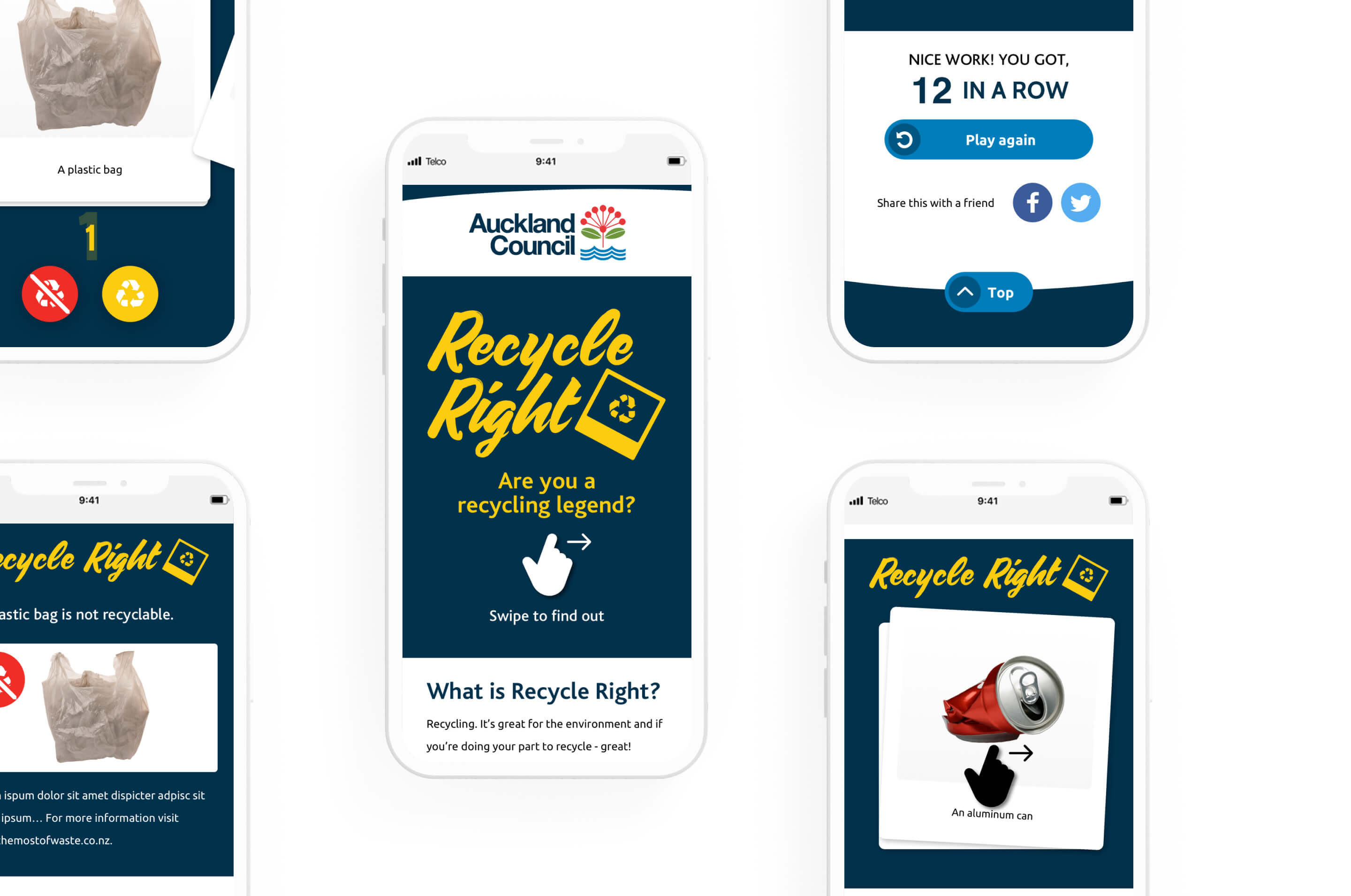 Recycle Right responsive mobile game interface examples