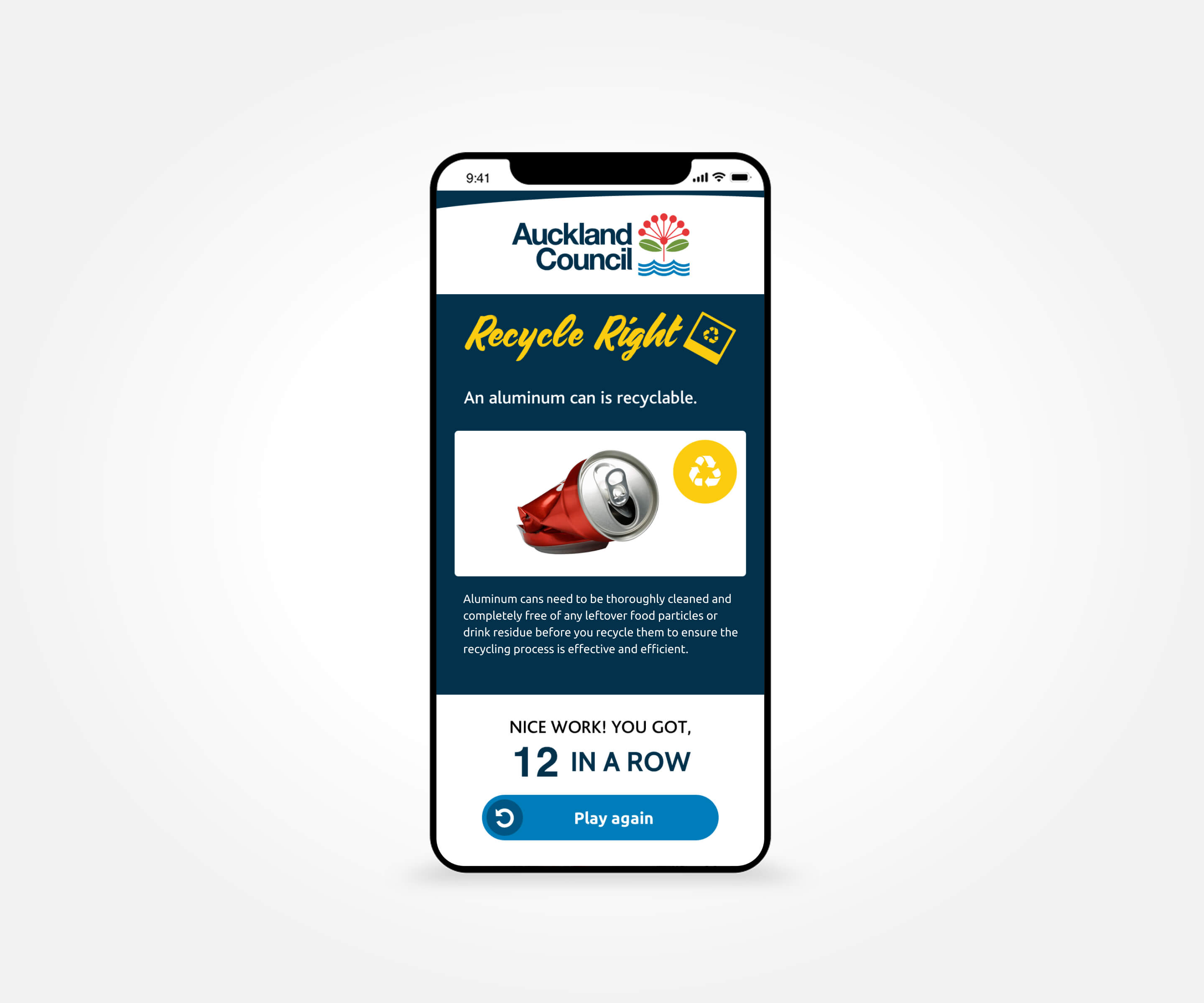 Recycle Right correct-answer and replay interface on a phone
