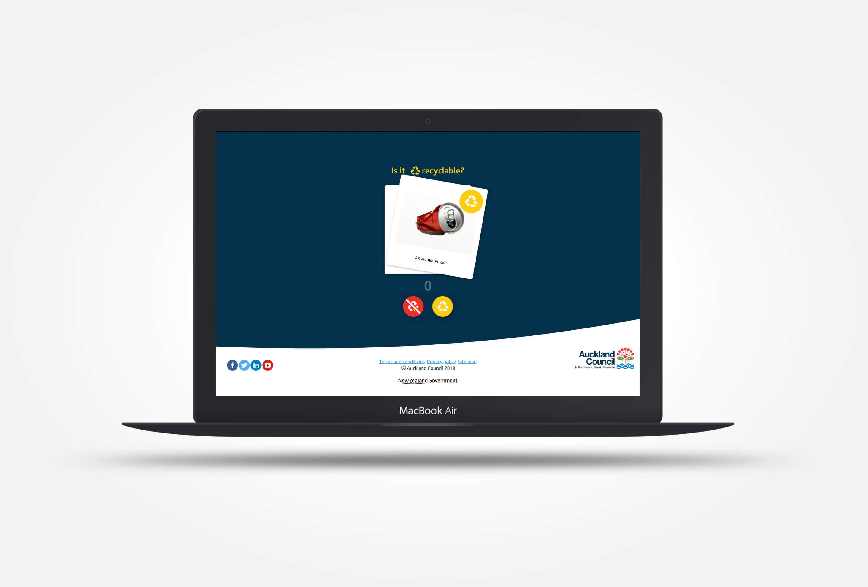 Recycle Right responsive web game displayed on a laptop