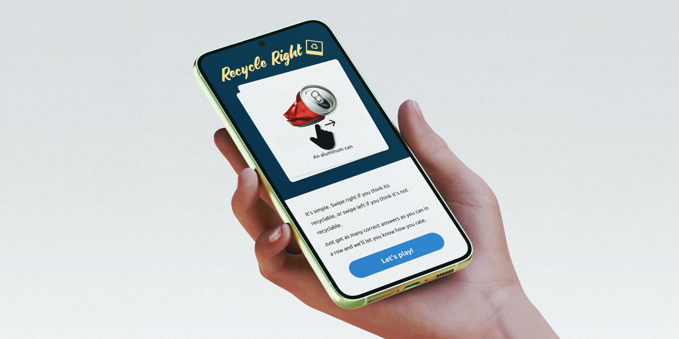 Recycle Right game instructions displayed on a phone