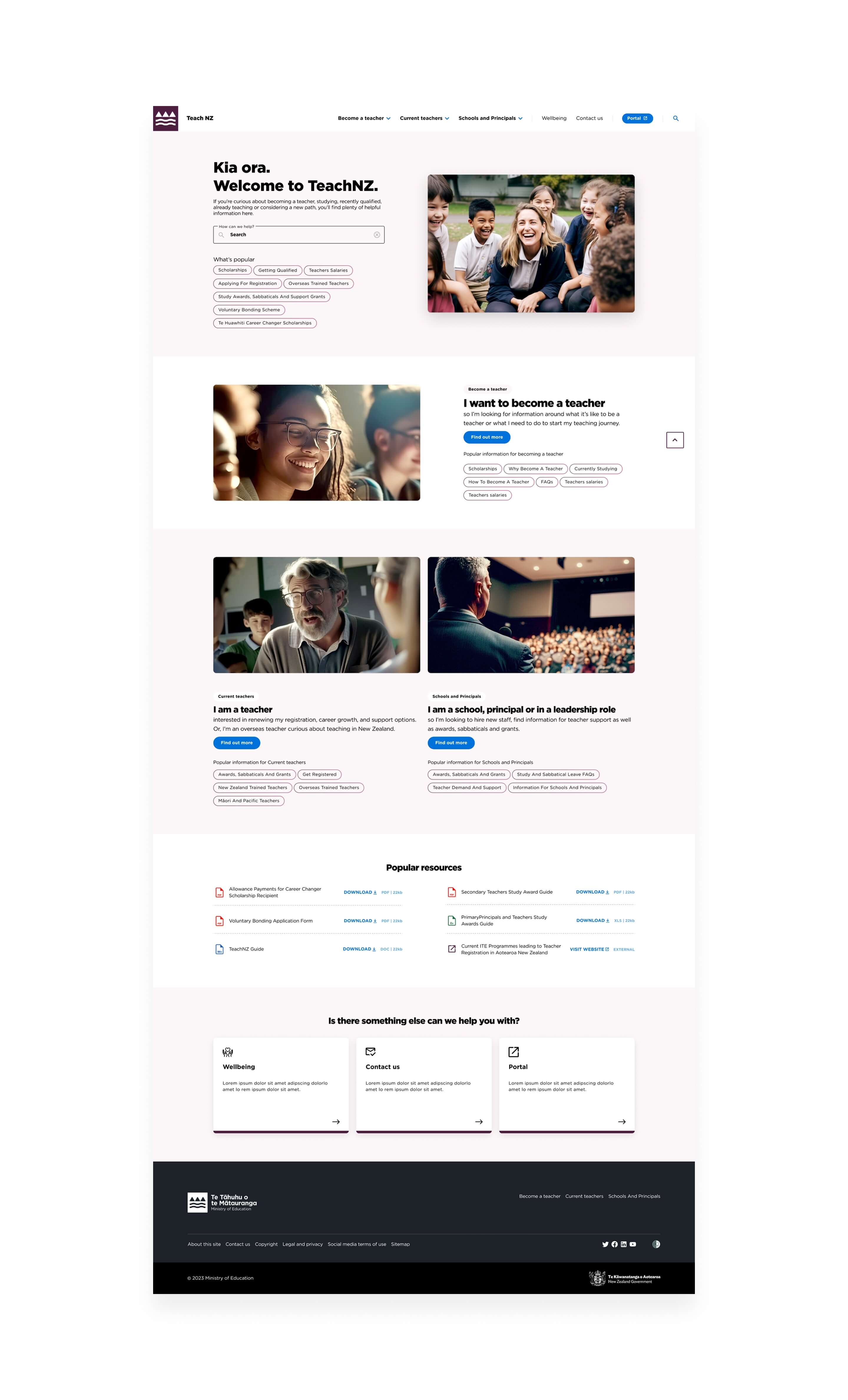 Full desktop view of the TeachNZ website homepage