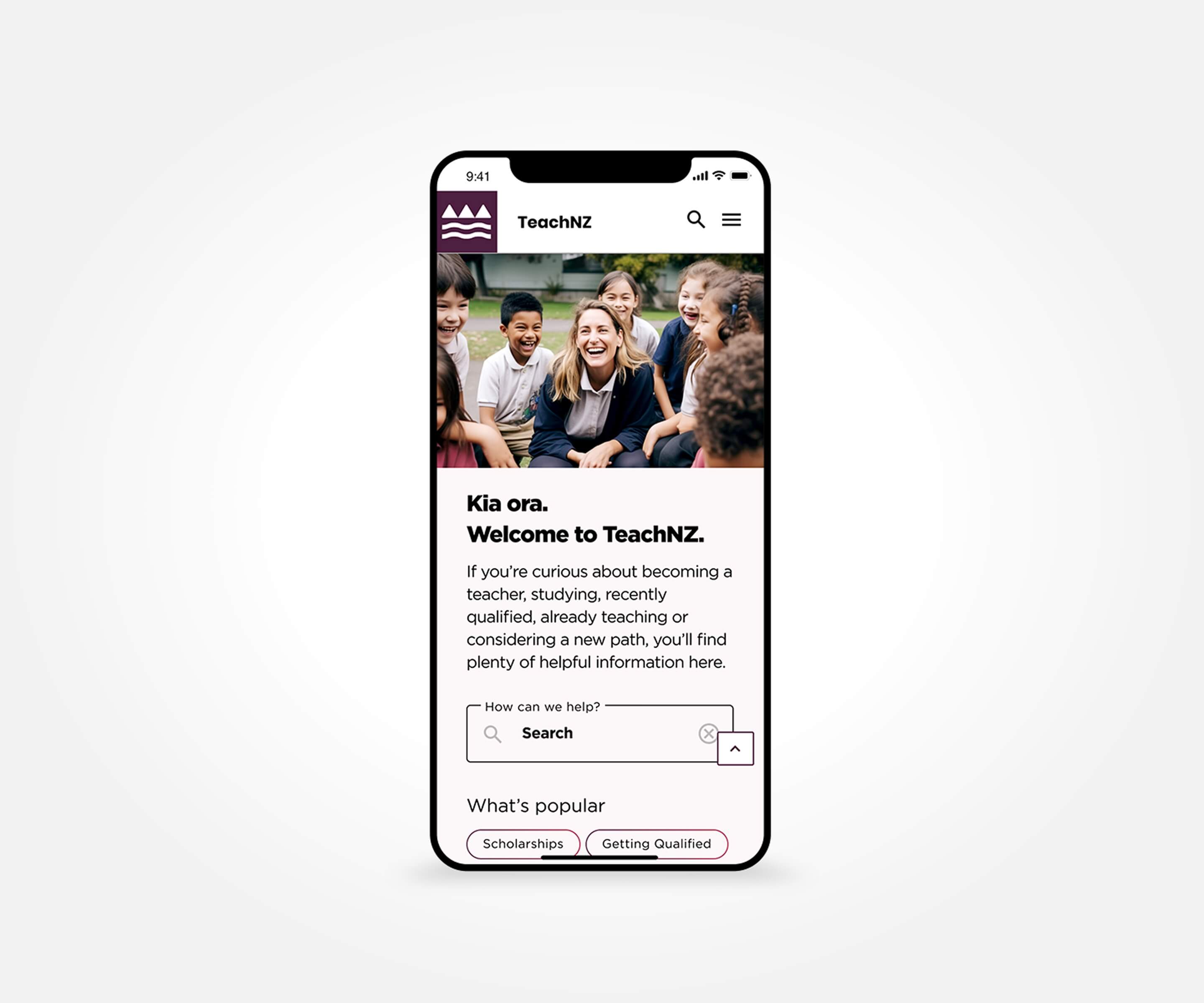 TeachNZ website shown on a mobile device