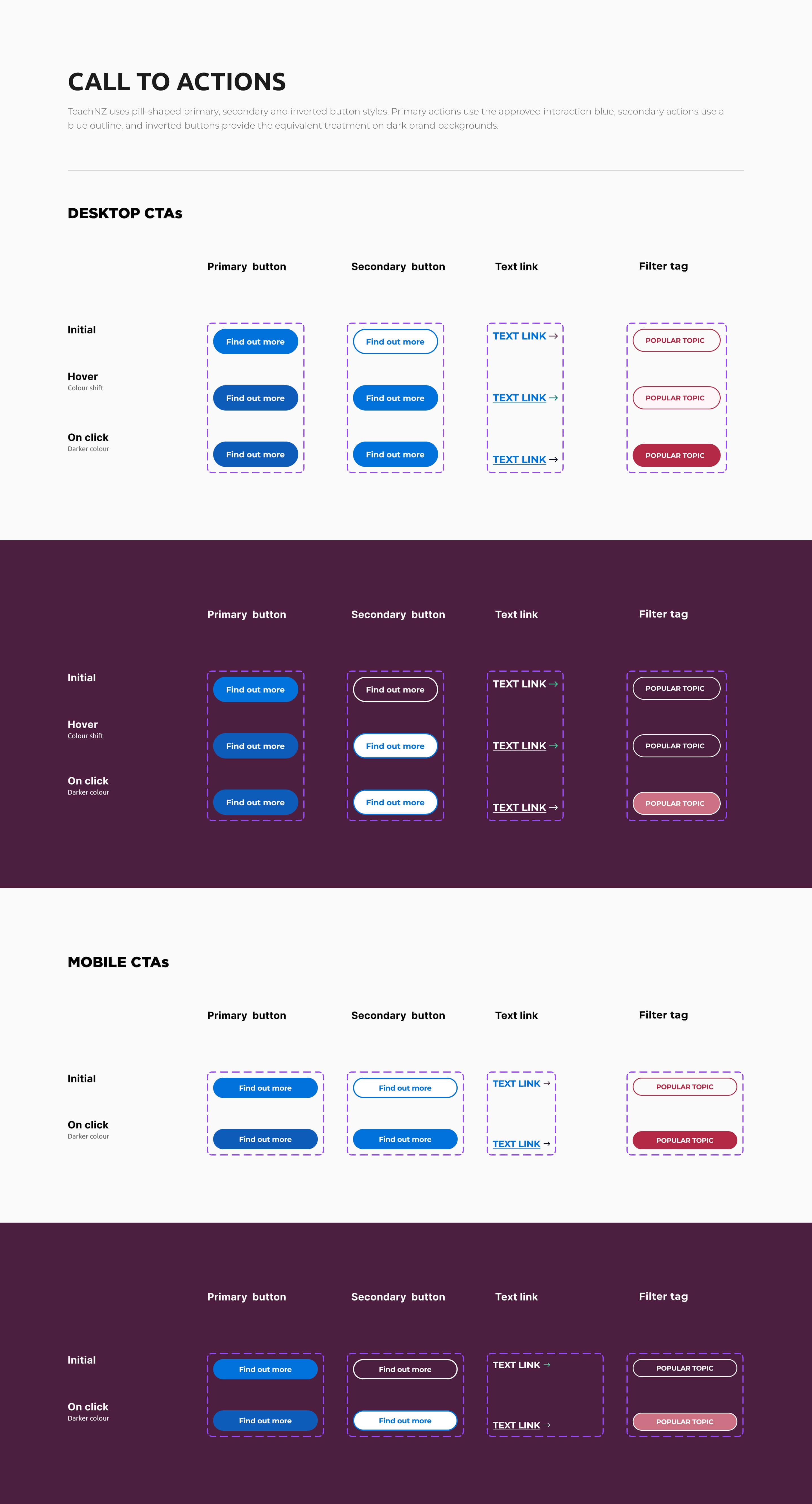 TeachNZ call-to-action patterns and component states