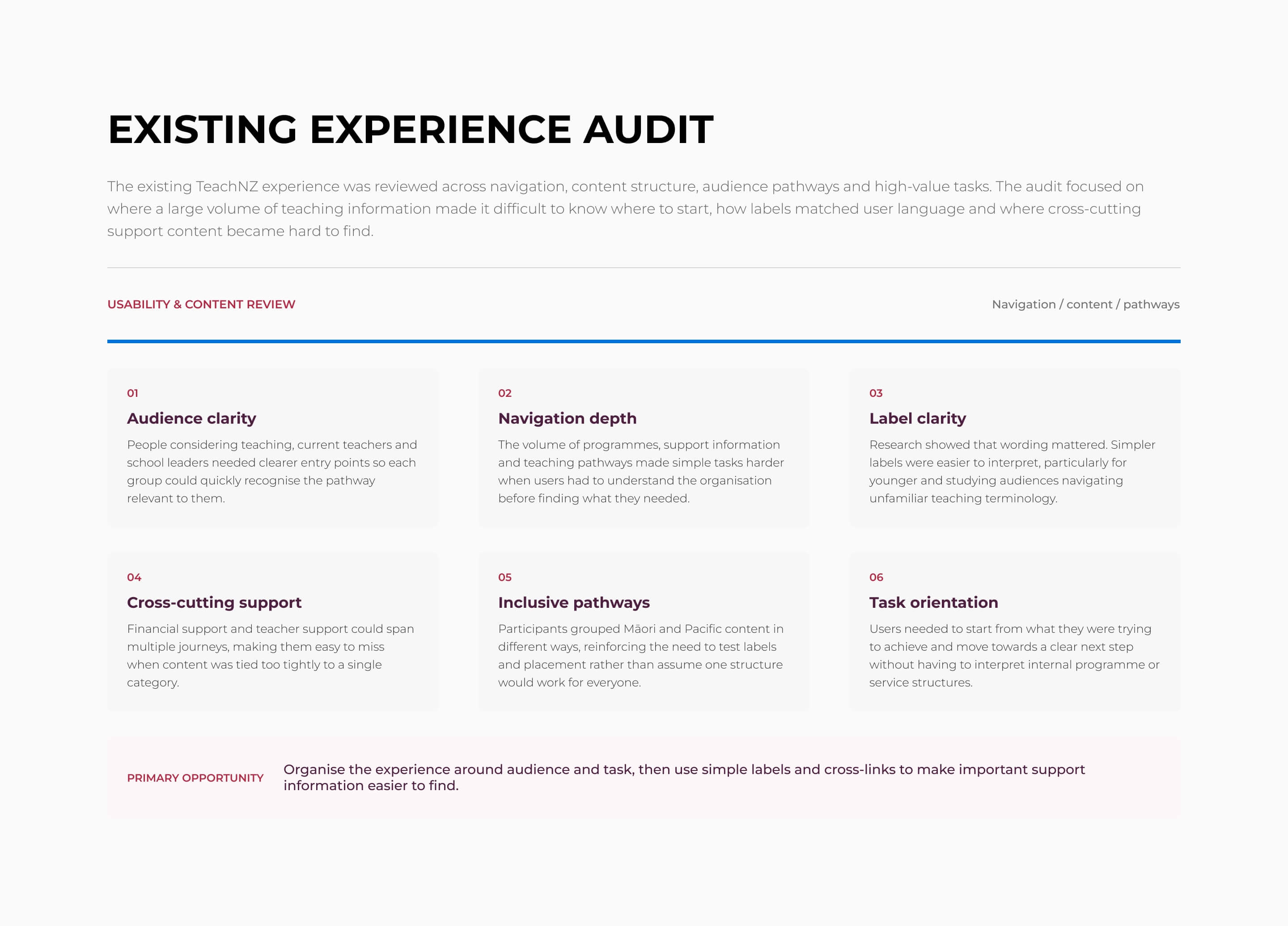 TeachNZ existing experience audit