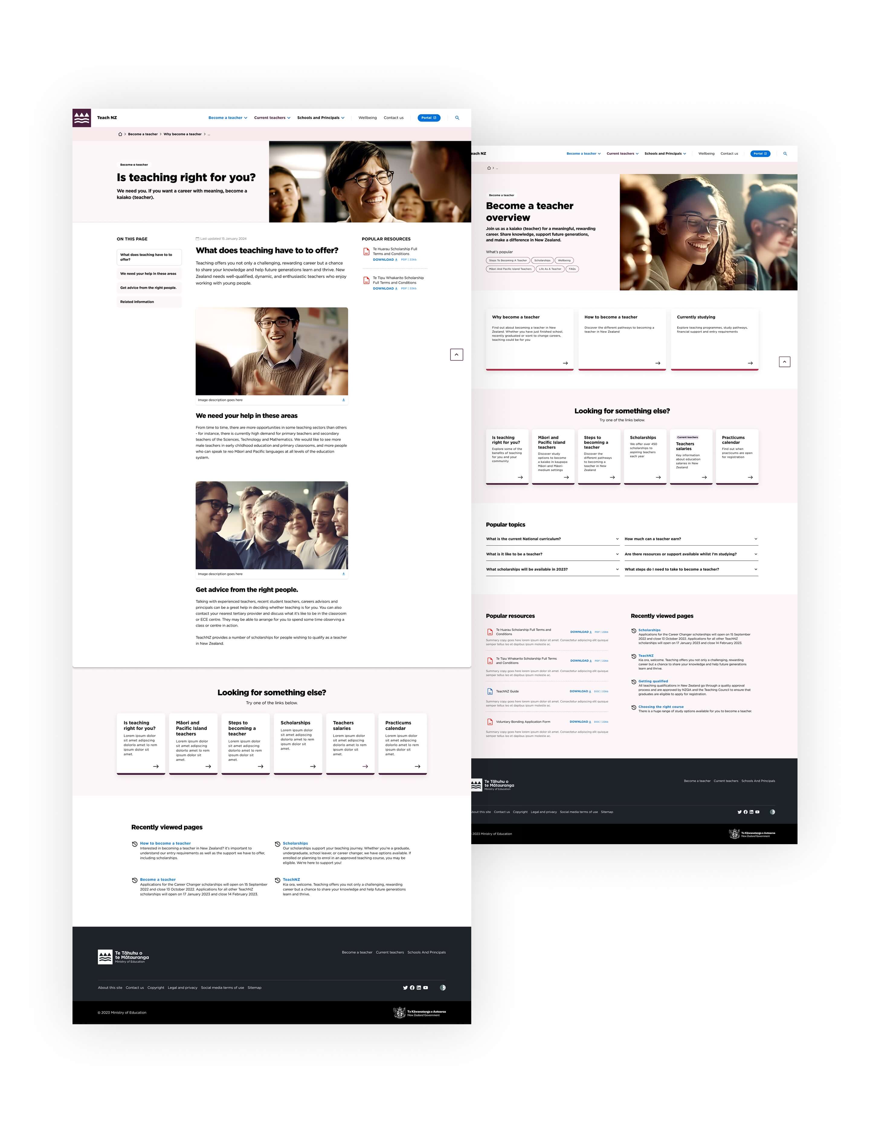 TeachNZ final responsive website page designs