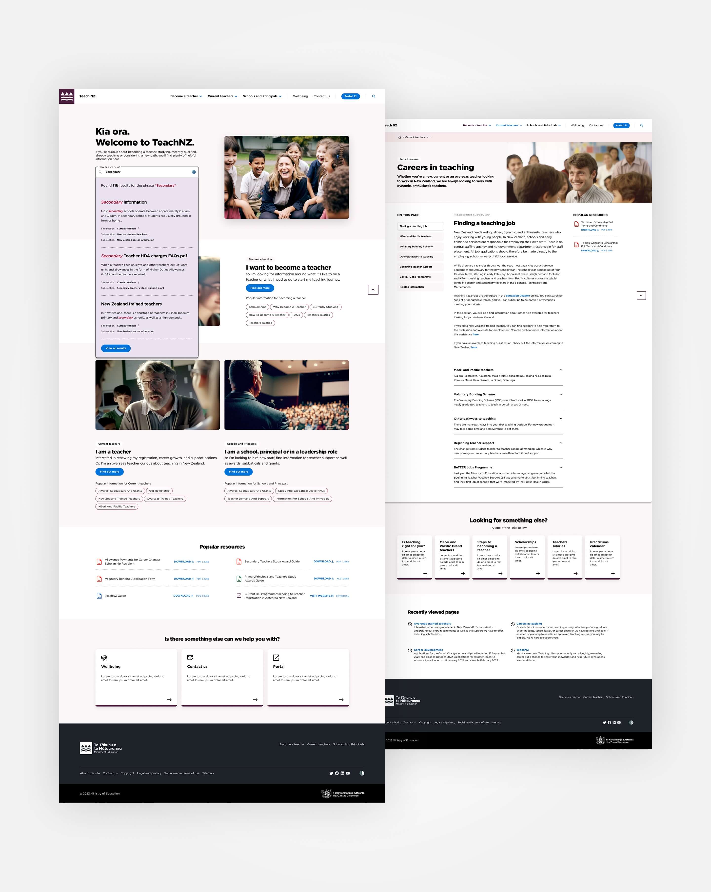 TeachNZ final desktop and mobile layouts